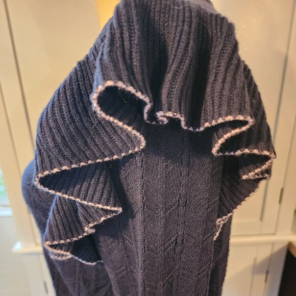 Ann Taylor Women's Blue Knit Blue Light Pink Semi Sheer Flutter Sweater Medium - Picture 4 of 5